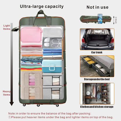 Travel bag with wheels, expandable, foldable, luggage bag, large capacity foldable rolling travel bag, suitable for men and women for moving house, studying abroad and traveling