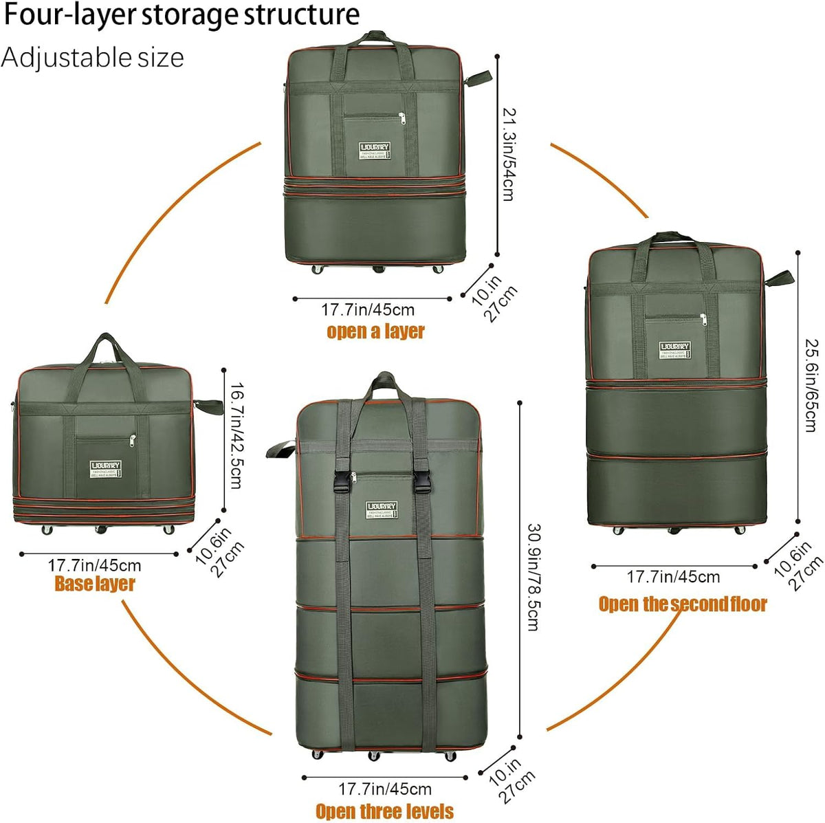 Travel bag with wheels, expandable, foldable, luggage bag, large capacity foldable rolling travel bag, suitable for men and women for moving house, studying abroad and traveling