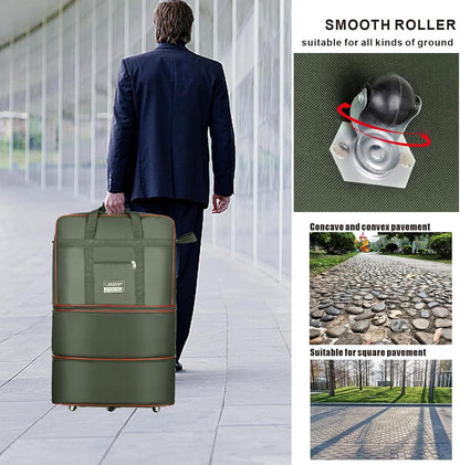 Travel bag with wheels, expandable, foldable, luggage bag, large capacity foldable rolling travel bag, suitable for men and women for moving house, studying abroad and traveling