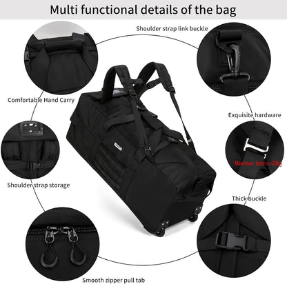 80L Travel Rolling Duffel Bag with wheels, Military Tactical Wheeled Foldable for Deployment Travel Camping Sports