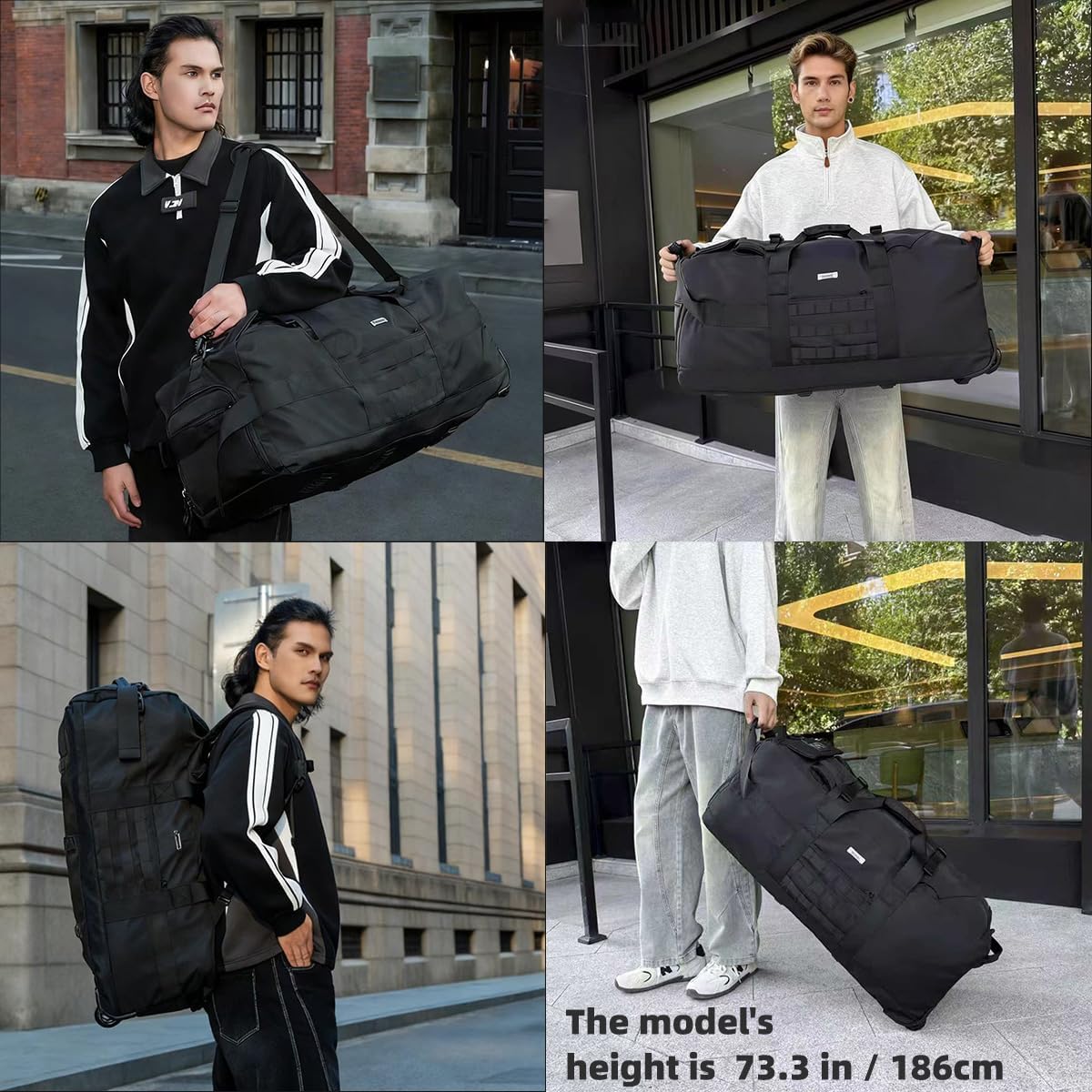 80L Travel Rolling Duffel Bag with wheels, Military Tactical Wheeled Foldable for Deployment Travel Camping Sports