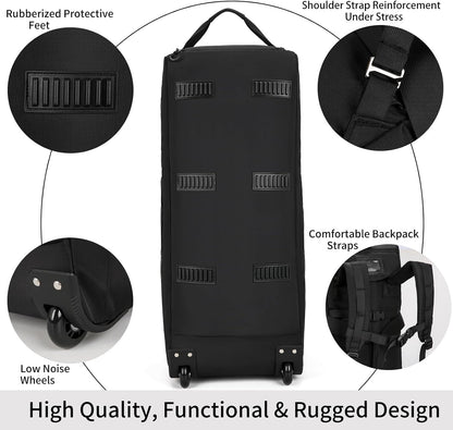 80L Travel Rolling Duffel Bag with wheels, Military Tactical Wheeled Foldable for Deployment Travel Camping Sports