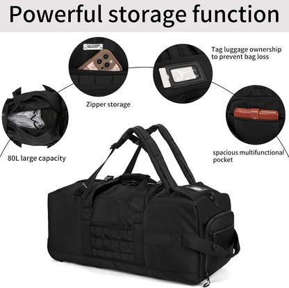 80L Travel Rolling Duffel Bag with wheels, Military Tactical Wheeled Foldable for Deployment Travel Camping Sports