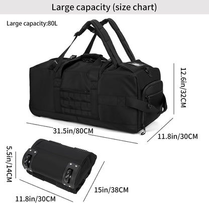 80L Travel Rolling Duffel Bag with wheels, Military Tactical Wheeled Foldable for Deployment Travel Camping Sports