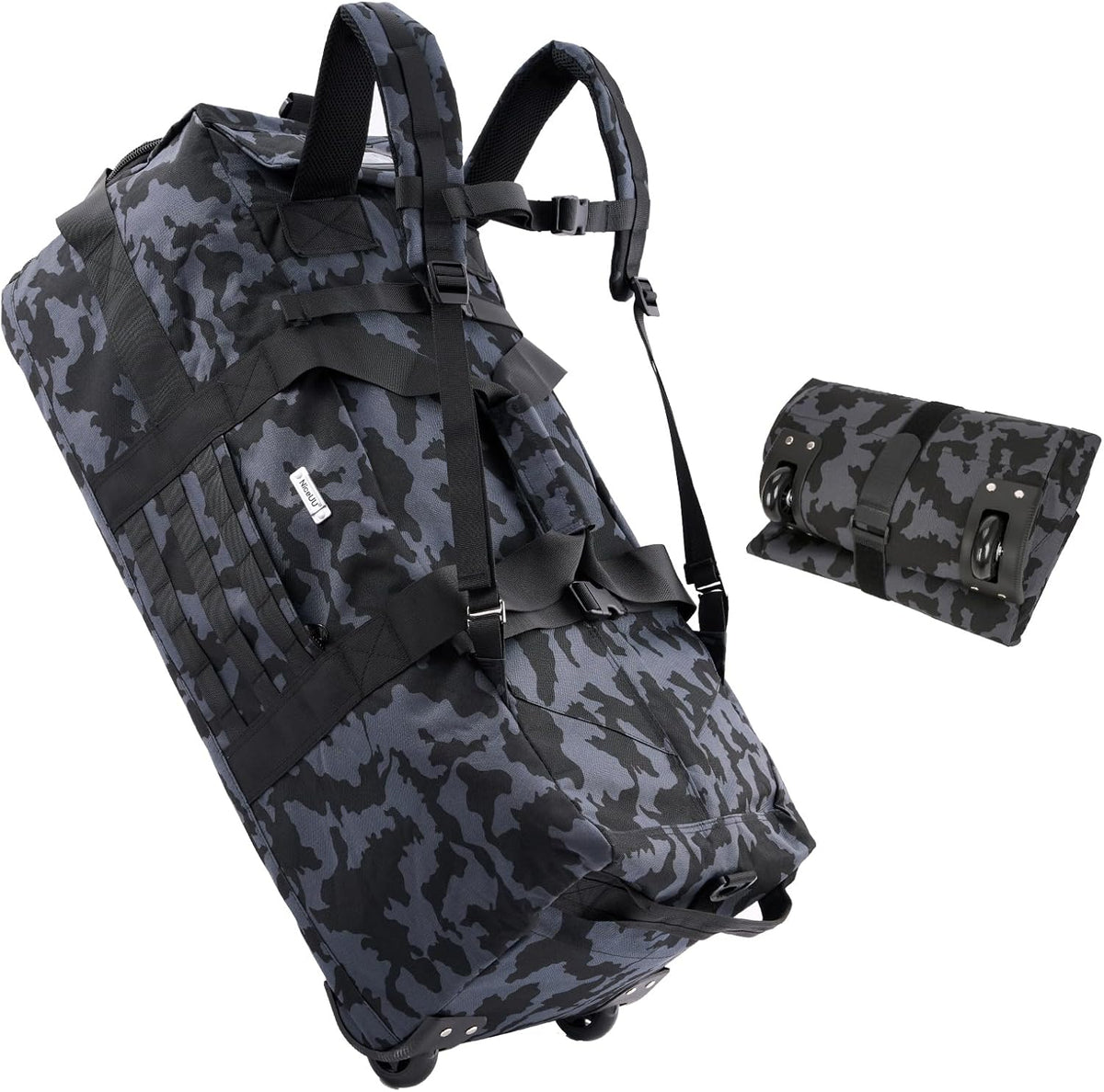 80L Travel Rolling Duffel Bag with wheels, Military Tactical Wheeled Foldable for Deployment Travel Camping Sports