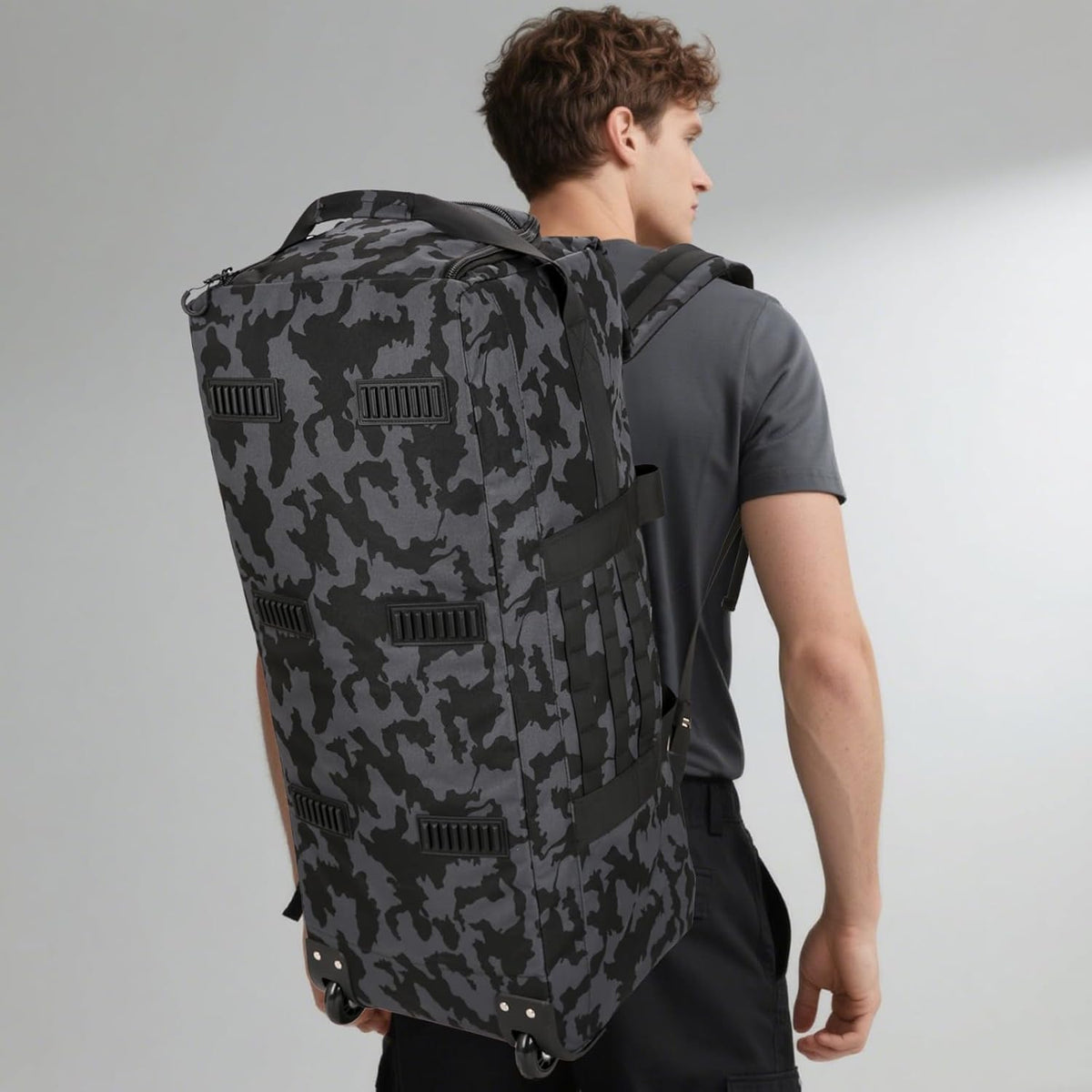 80L Travel Rolling Duffel Bag with wheels, Military Tactical Wheeled Foldable for Deployment Travel Camping Sports