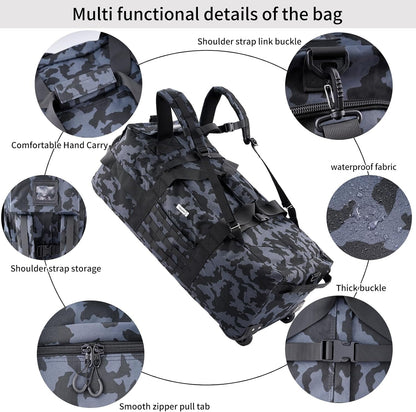 80L Travel Rolling Duffel Bag with wheels, Military Tactical Wheeled Foldable for Deployment Travel Camping Sports