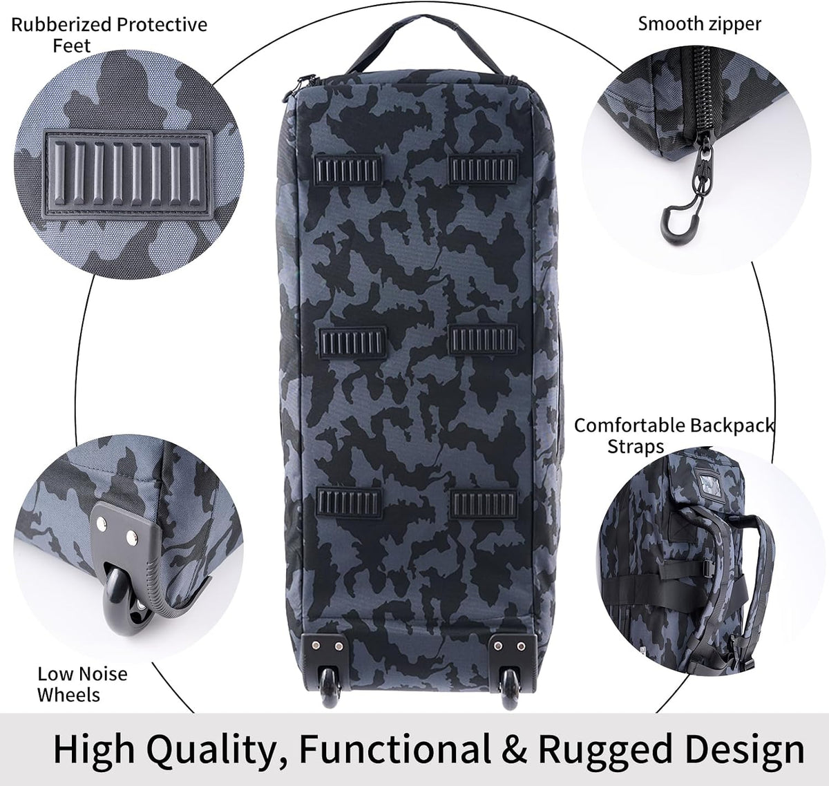 80L Travel Rolling Duffel Bag with wheels, Military Tactical Wheeled Foldable for Deployment Travel Camping Sports