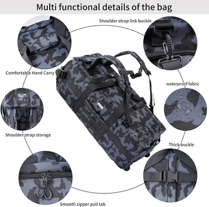 80L Travel Rolling Duffel Bag with wheels, Military Tactical Wheeled Foldable for Deployment Travel Camping Sports