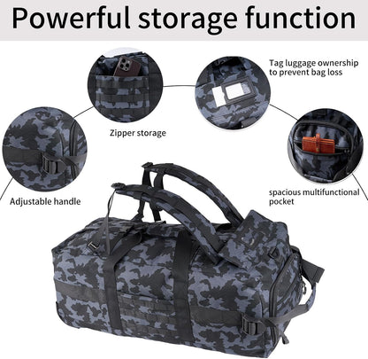 80L Travel Rolling Duffel Bag with wheels, Military Tactical Wheeled Foldable for Deployment Travel Camping Sports