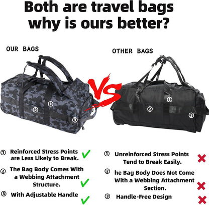 80L Travel Rolling Duffel Bag with wheels, Military Tactical Wheeled Foldable for Deployment Travel Camping Sports
