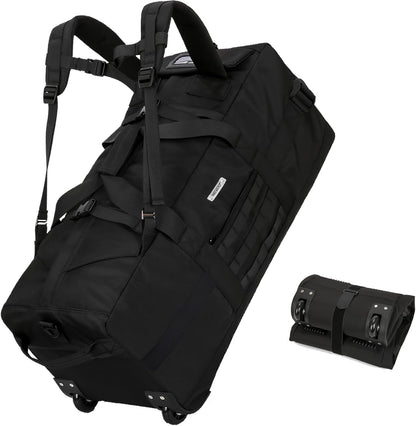 80L Travel Rolling Duffel Bag with wheels, Military Tactical Wheeled Foldable for Deployment Travel Camping Sports