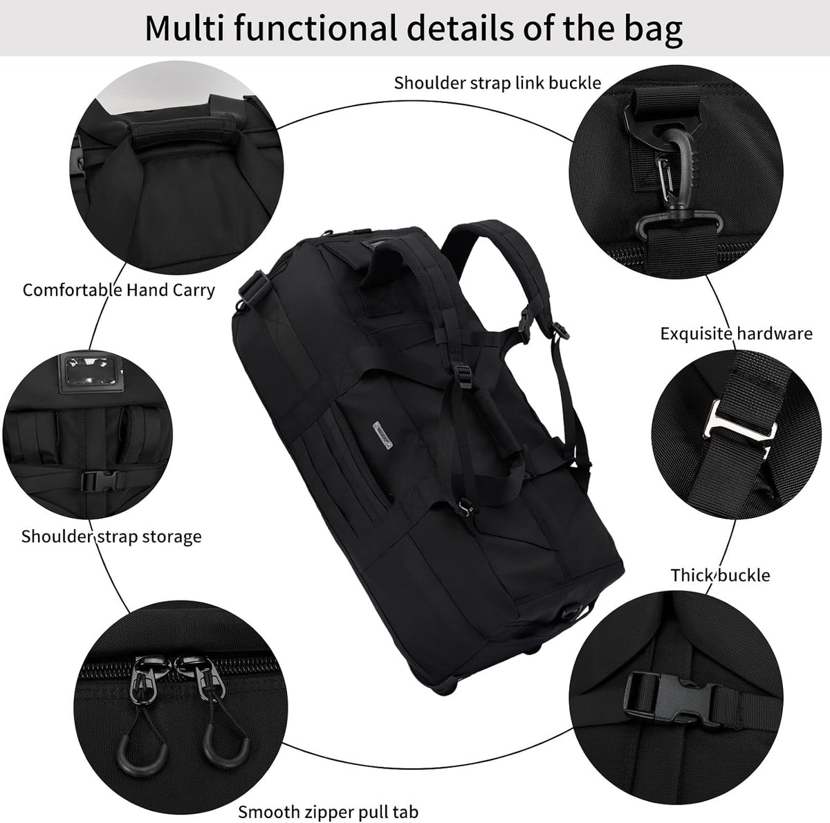 80L Travel Rolling Duffel Bag with wheels, Military Tactical Wheeled Foldable for Deployment Travel Camping Sports
