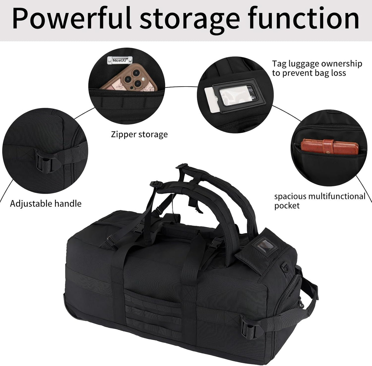80L Travel Rolling Duffel Bag with wheels, Military Tactical Wheeled Foldable for Deployment Travel Camping Sports
