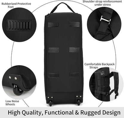 80L Travel Rolling Duffel Bag with wheels, Military Tactical Wheeled Foldable for Deployment Travel Camping Sports