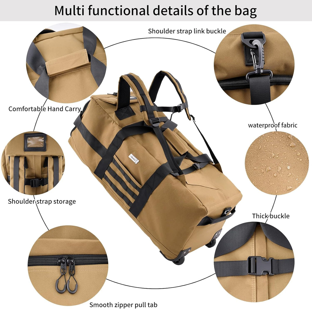 80L Travel Rolling Duffel Bag with wheels, Military Tactical Wheeled Foldable for Deployment Travel Camping Sports