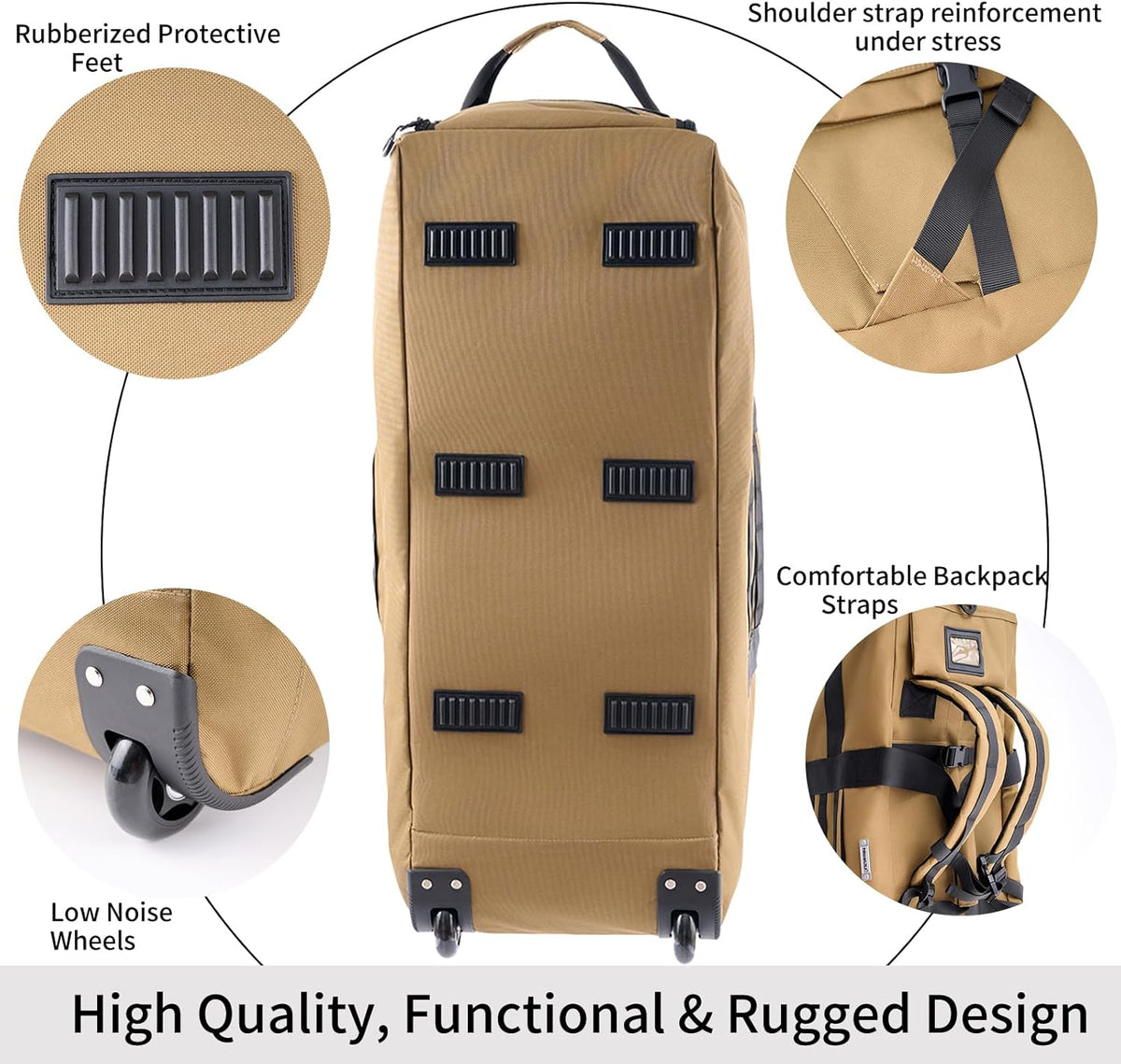 80L Travel Rolling Duffel Bag with wheels, Military Tactical Wheeled Foldable for Deployment Travel Camping Sports