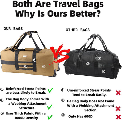 80L Travel Rolling Duffel Bag with wheels, Military Tactical Wheeled Foldable for Deployment Travel Camping Sports