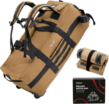 80L Travel Rolling Duffel Bag with wheels, Military Tactical Wheeled Foldable for Deployment Travel Camping Sports