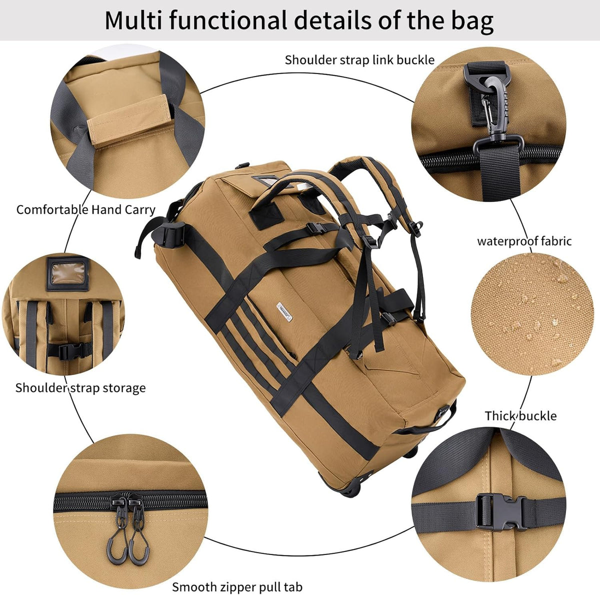 80L Travel Rolling Duffel Bag with wheels, Military Tactical Wheeled Foldable for Deployment Travel Camping Sports