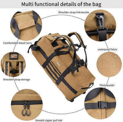 80L Travel Rolling Duffel Bag with wheels, Military Tactical Wheeled Foldable for Deployment Travel Camping Sports