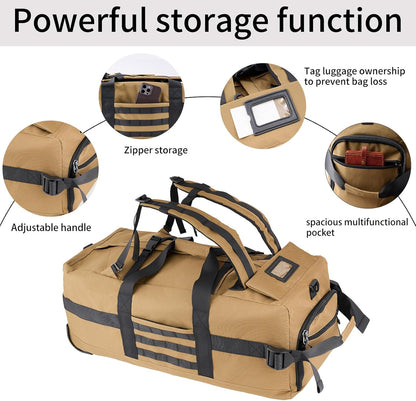 80L Travel Rolling Duffel Bag with wheels, Military Tactical Wheeled Foldable for Deployment Travel Camping Sports