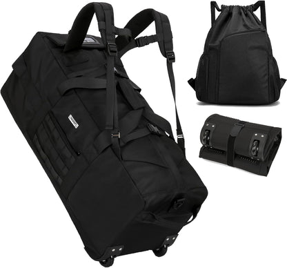80L Travel Rolling Duffel Bag with wheels, Military Tactical Wheeled Foldable for Deployment Travel Camping Sports