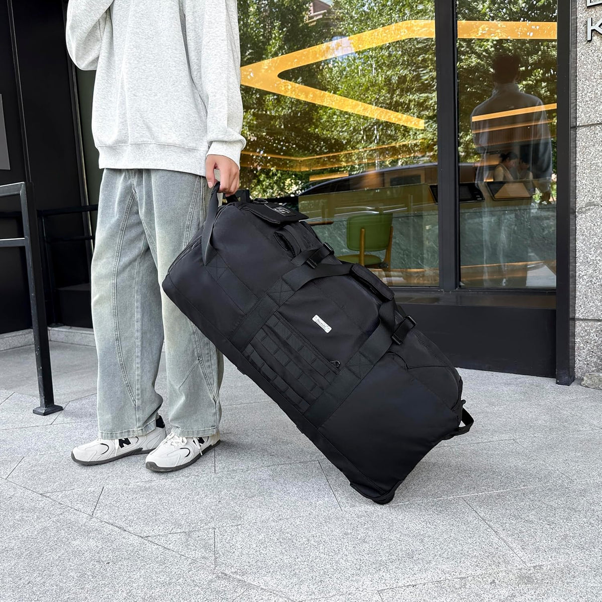 80L Travel Rolling Duffel Bag with wheels, Military Tactical Wheeled Foldable for Deployment Travel Camping Sports