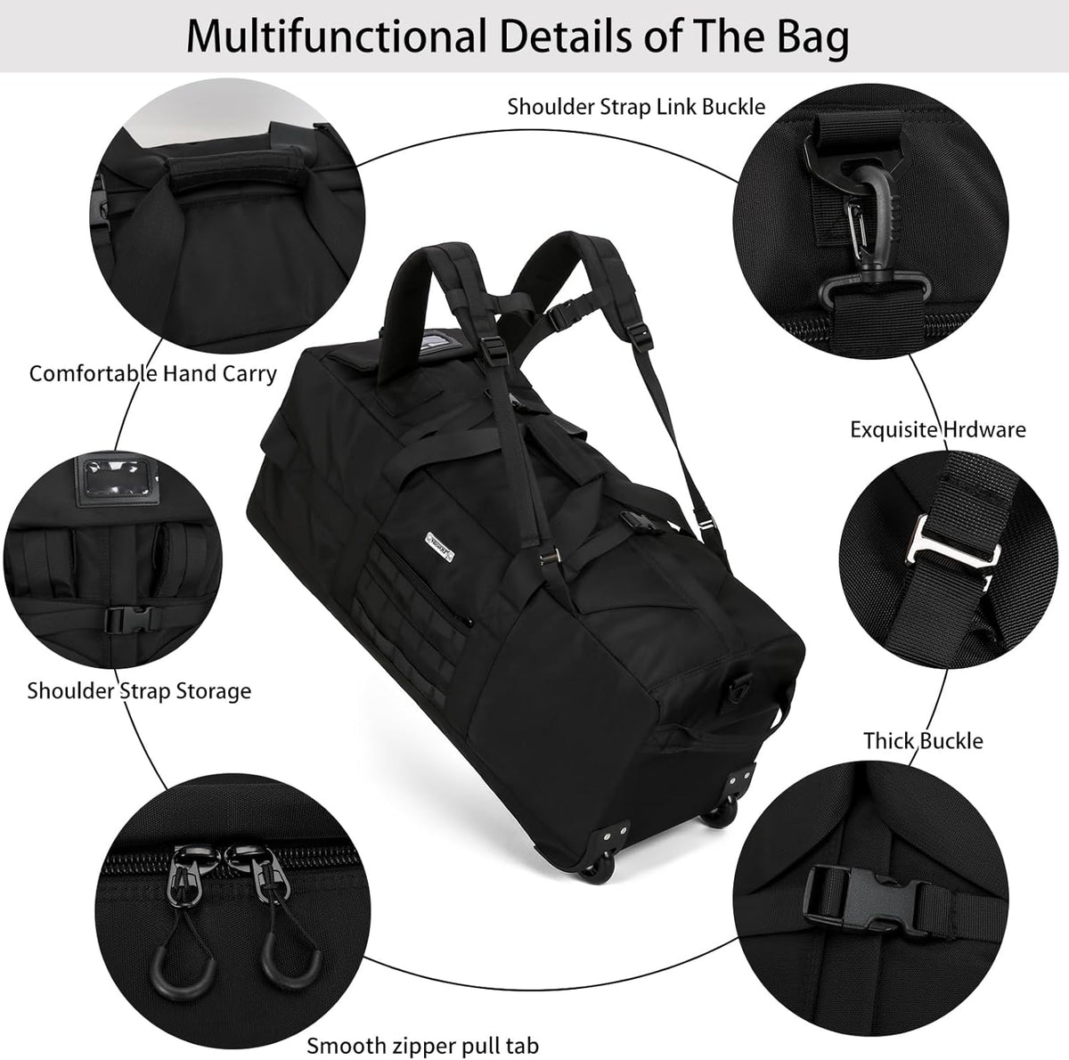 80L Travel Rolling Duffel Bag with wheels, Military Tactical Wheeled Foldable for Deployment Travel Camping Sports