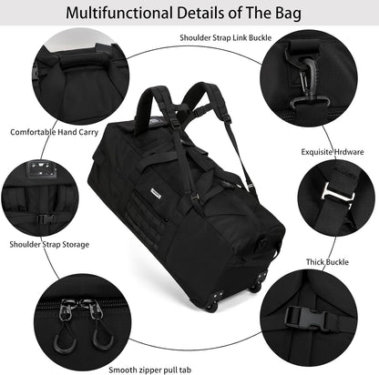 80L Travel Rolling Duffel Bag with wheels, Military Tactical Wheeled Foldable for Deployment Travel Camping Sports