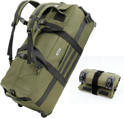 80L Travel Rolling Duffel Bag with wheels, Military Tactical Wheeled Foldable for Deployment Travel Camping Sports