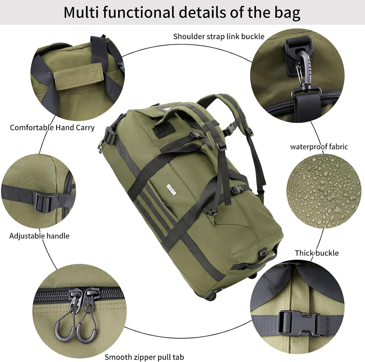 80L Travel Rolling Duffel Bag with wheels, Military Tactical Wheeled Foldable for Deployment Travel Camping Sports