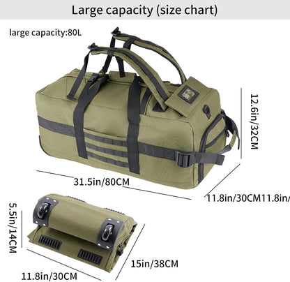 80L Travel Rolling Duffel Bag with wheels, Military Tactical Wheeled Foldable for Deployment Travel Camping Sports
