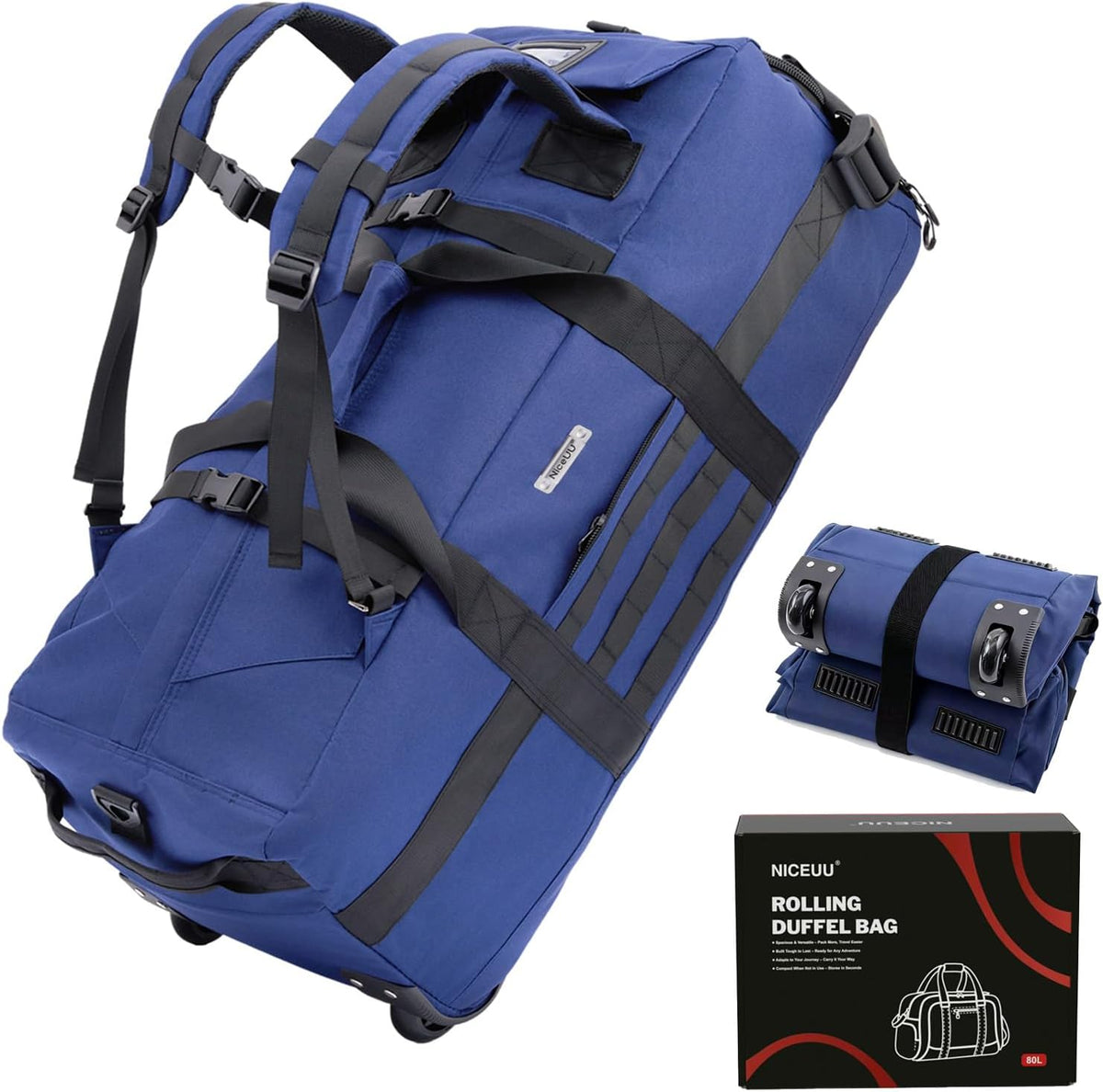 80L Travel Rolling Duffel Bag with wheels, Military Tactical Wheeled Foldable for Deployment Travel Camping Sports