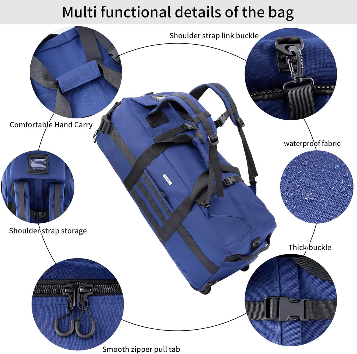 80L Travel Rolling Duffel Bag with wheels, Military Tactical Wheeled Foldable for Deployment Travel Camping Sports