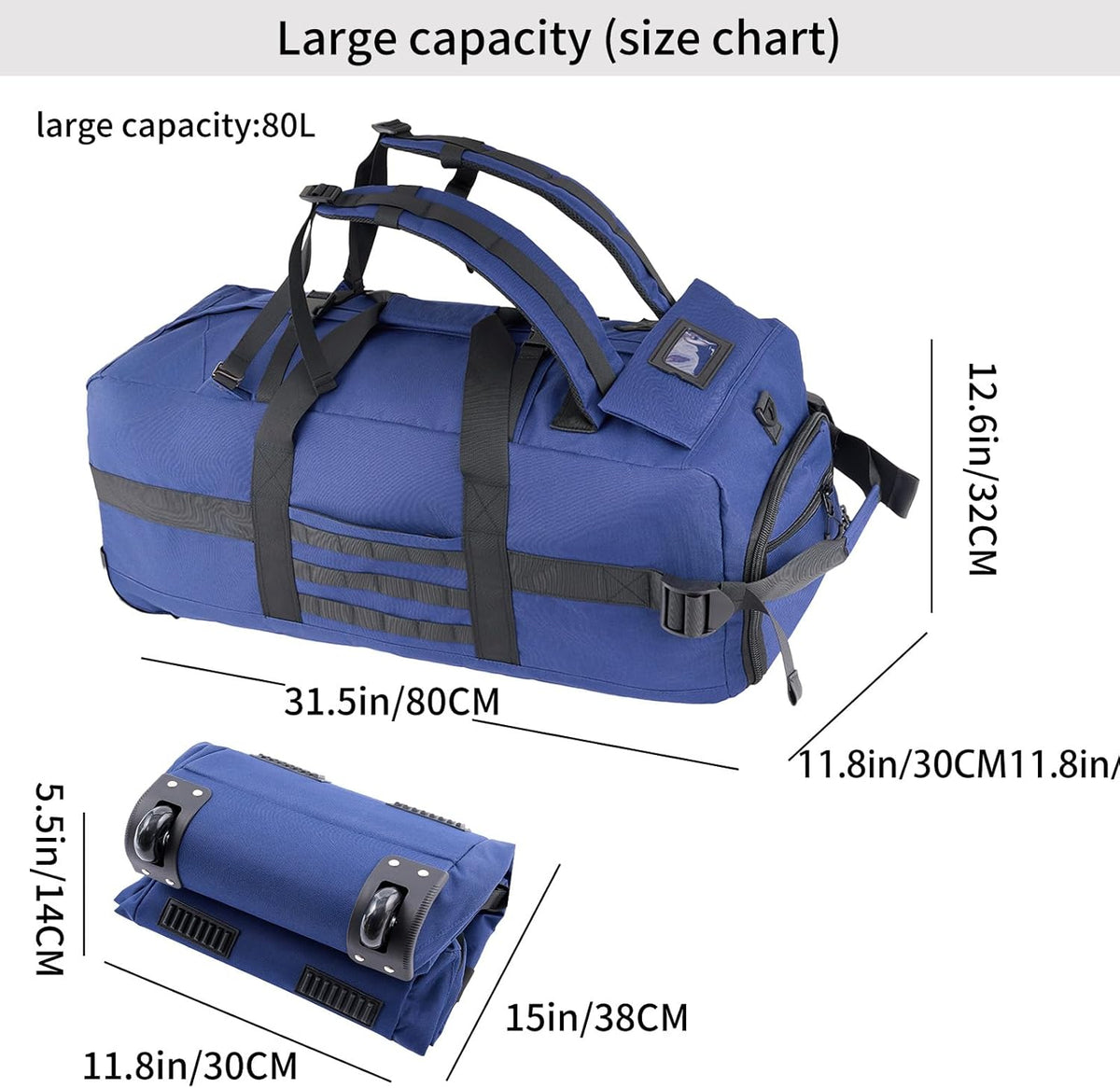 80L Travel Rolling Duffel Bag with wheels, Military Tactical Wheeled Foldable for Deployment Travel Camping Sports