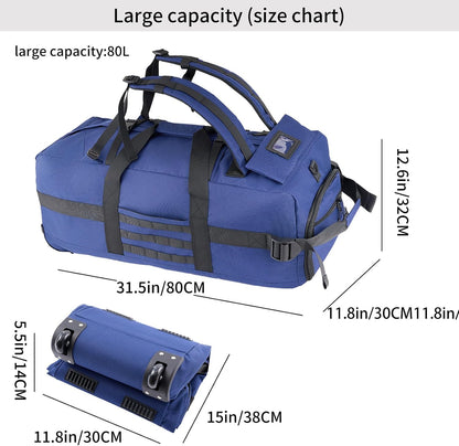 80L Travel Rolling Duffel Bag with wheels, Military Tactical Wheeled Foldable for Deployment Travel Camping Sports