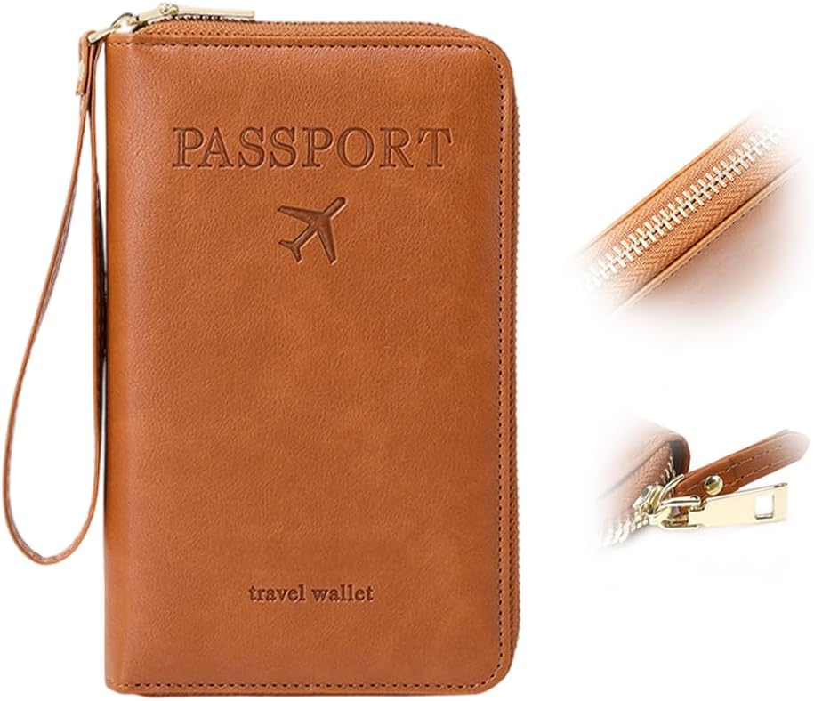 RFID Passport Wallet, RFID Passport Holder for Travel, Multi-Functional Travel Wallet for Women Men, Anti-Theft ID Card Organizer, Slim Leather Cover for Credit Cards, Cash (Dark Blue)