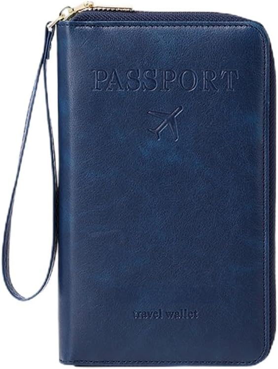 RFID Passport Wallet, RFID Passport Holder for Travel, Multi-Functional Travel Wallet for Women Men, Anti-Theft ID Card Organizer, Slim Leather Cover for Credit Cards, Cash (Dark Blue)
