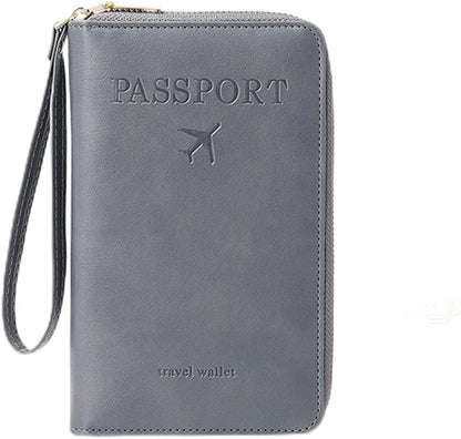 RFID Passport Wallet, RFID Passport Holder for Travel, Multi-Functional Travel Wallet for Women Men, Anti-Theft ID Card Organizer, Slim Leather Cover for Credit Cards, Cash (Dark Blue)