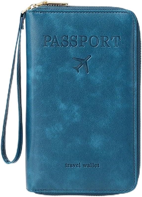 RFID Passport Wallet, RFID Passport Holder for Travel, Multi-Functional Travel Wallet for Women Men, Anti-Theft ID Card Organizer, Slim Leather Cover for Credit Cards, Cash (Dark Blue)