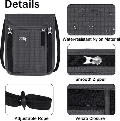 Travel Neck Wallet Women Men RFID Blocking Hidden Passport Holder | Unisex, Traveling Neck Wallets, Slim, Hanging Pouch, Travel Document Holder, 6 Pockets, Blue