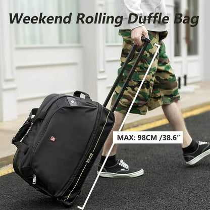 Small Rolling Duffle Bag with Wheels, Travel 22 inch Carry On Luggage Unisex-Adult Short Term Trips Expandable 50L to 60L