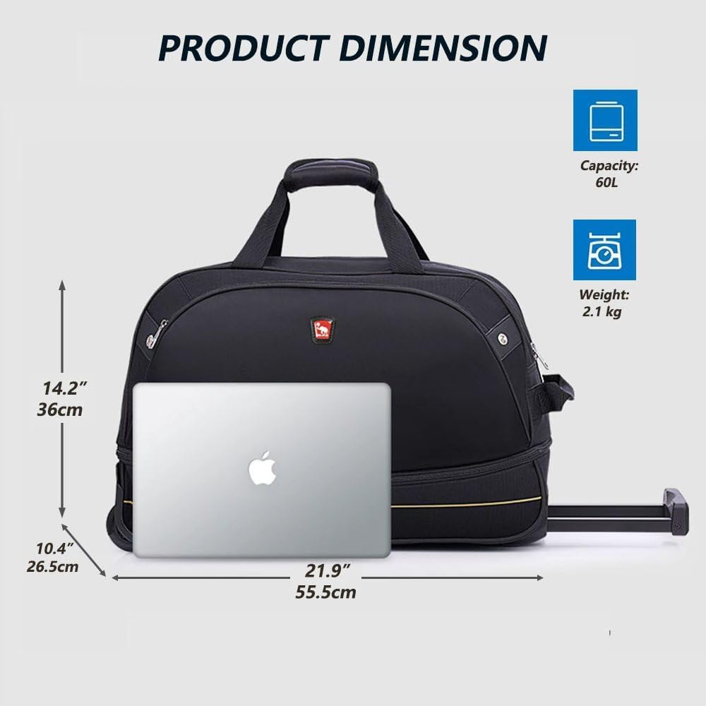 Small Rolling Duffle Bag with Wheels, Travel 22 inch Carry On Luggage Unisex-Adult Short Term Trips Expandable 50L to 60L