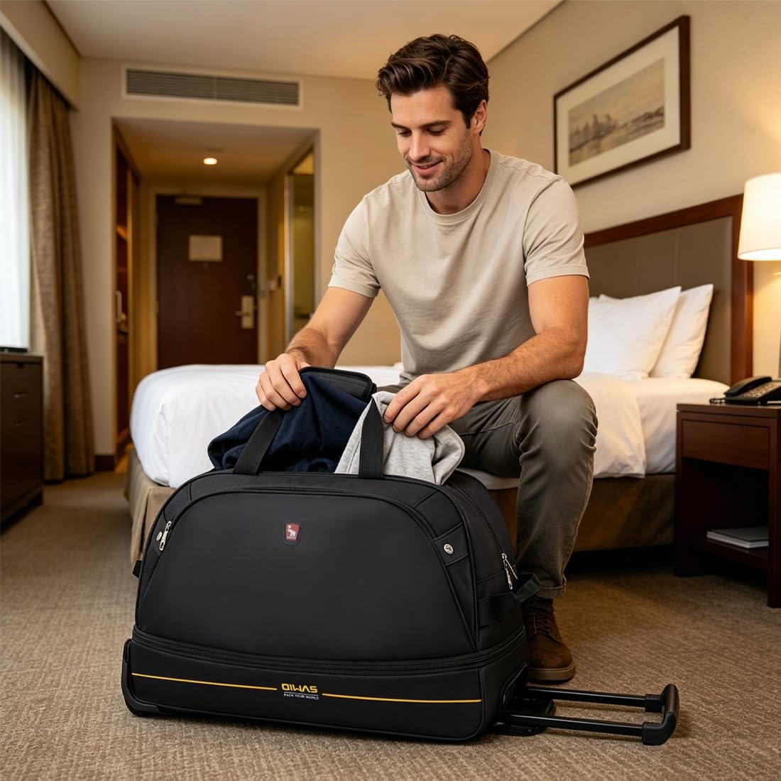 Small Rolling Duffle Bag with Wheels, Travel 22 inch Carry On Luggage Unisex-Adult Short Term Trips Expandable 50L to 60L