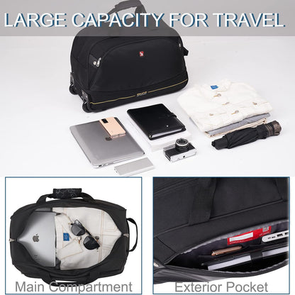 Small Rolling Duffle Bag with Wheels, Travel 22 inch Carry On Luggage Unisex-Adult Short Term Trips Expandable 50L to 60L