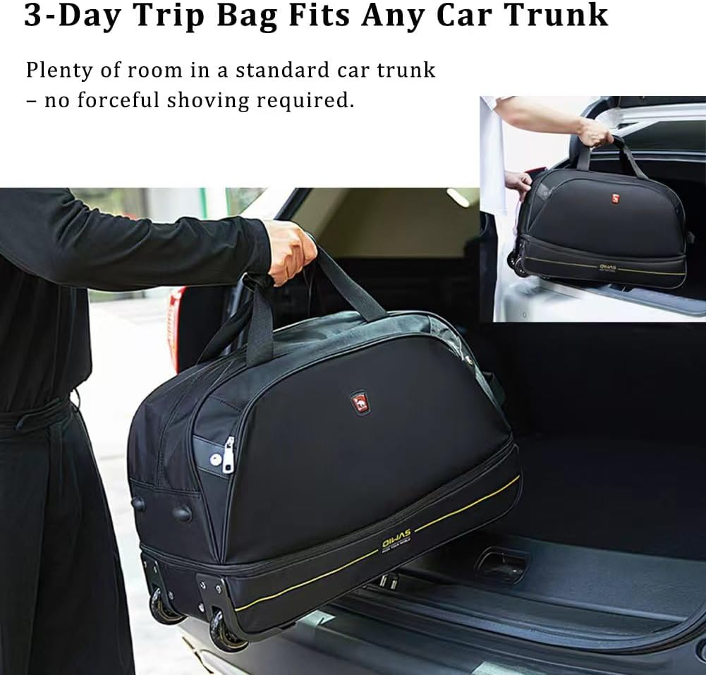 Small Rolling Duffle Bag with Wheels, Travel 22 inch Carry On Luggage Unisex-Adult Short Term Trips Expandable 50L to 60L