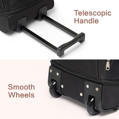 Small Rolling Duffle Bag with Wheels, Travel 22 inch Carry On Luggage Unisex-Adult Short Term Trips Expandable 50L to 60L