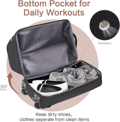 Small Rolling Duffle Bag with Wheels, Travel 22 inch Carry On Luggage Unisex-Adult Short Term Trips Expandable 50L to 60L