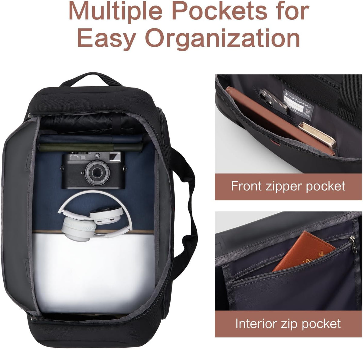 Small Rolling Duffle Bag with Wheels, Travel 22 inch Carry On Luggage Unisex-Adult Short Term Trips Expandable 50L to 60L